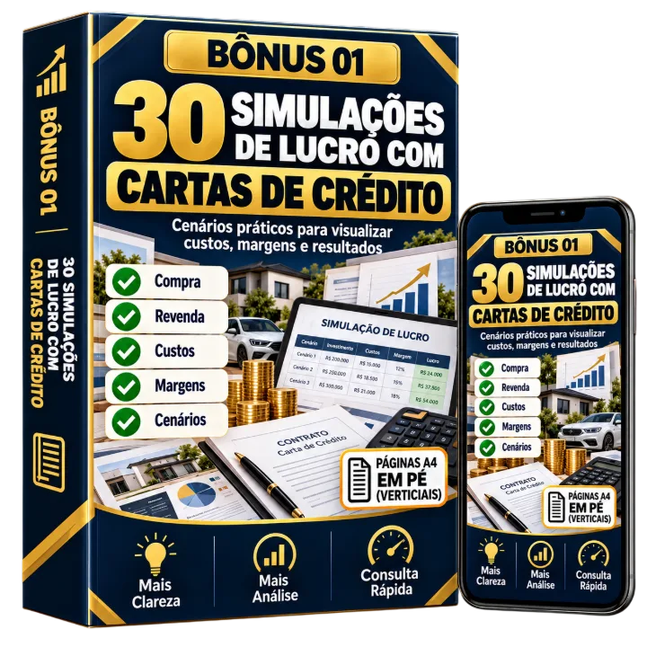 Mockup Bônus 1: 30 Simulações de Lucro com Cartas de Crédito